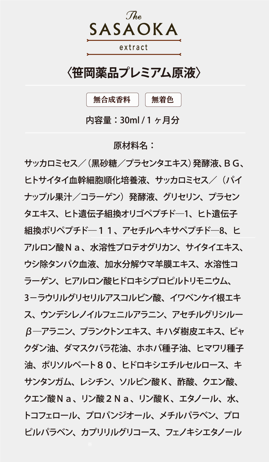 笹岡プレミアム原液　原材料名