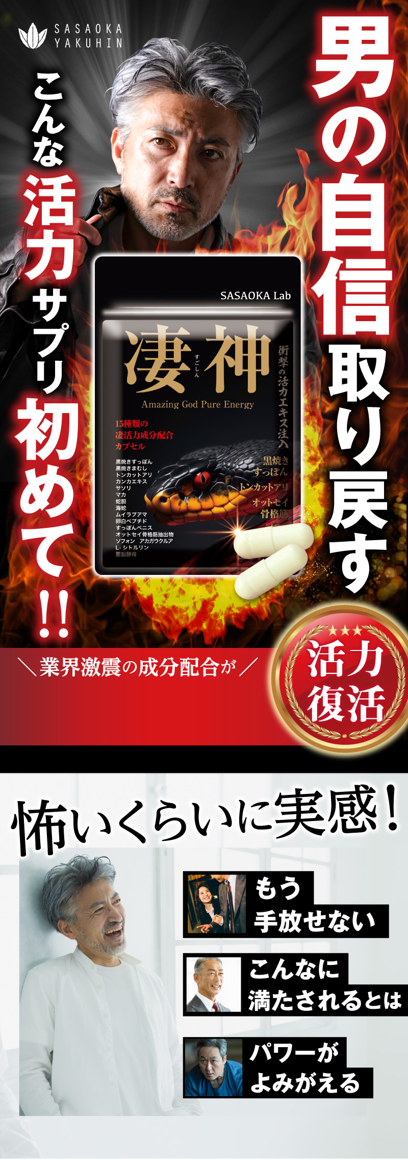 男の自信を取り戻す活力サプリメント凄神(すごしん)